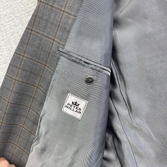 Peter Millar Blazer Men's 46T Sports Coat Jacket 100% Wool Plaid Grey / Orange - Picture 11 of 16